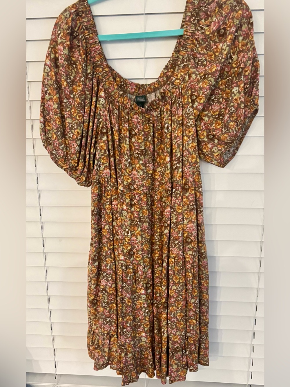 wild fable Brown Floral Puff-Sleeve Mini Dress